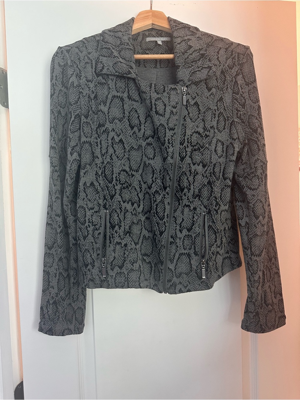 Snake-Print Asymmetrical Zip Jacket - Grey
